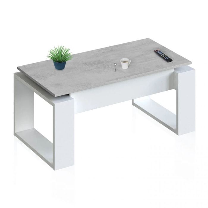 Mesa de centro elevable Neo Blanco Artik (Blanco Mate) - Gris Cemento