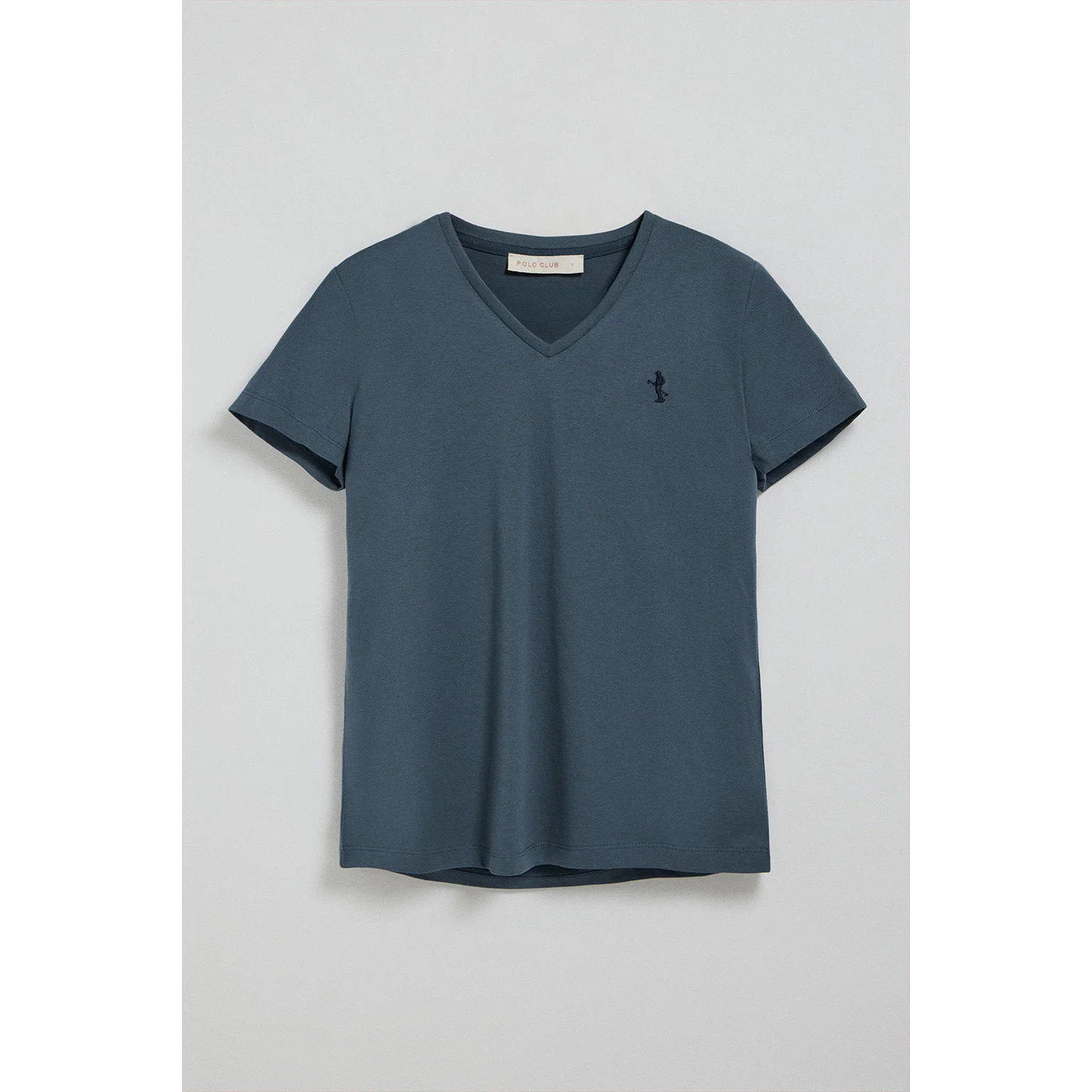 Maglietta blu denim con scollo a V e ricamo Rigby Best