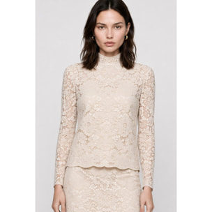 Kocca - Blusa in pizzo floreale con maniche lunghe e collo alto Donna