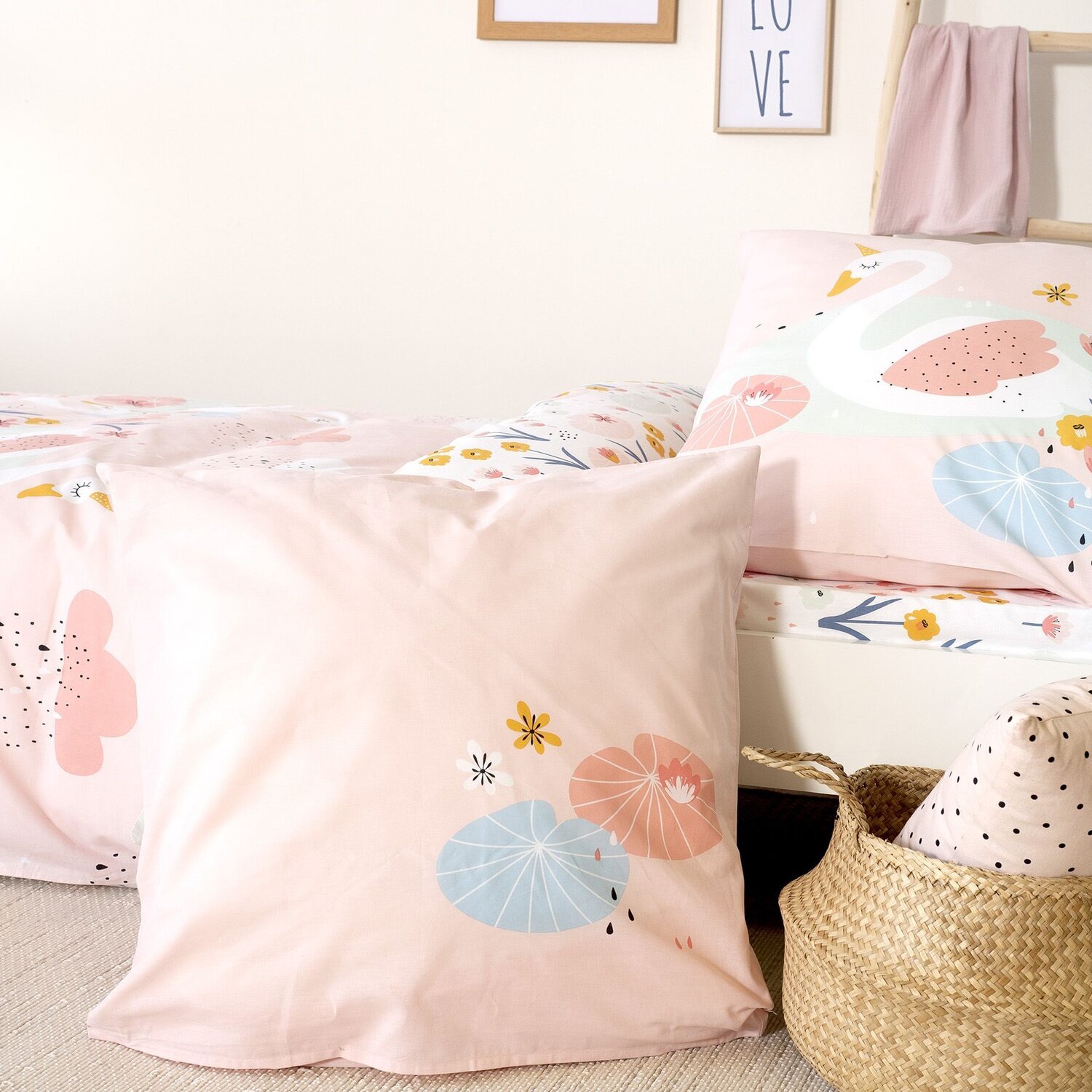 Parure de lit enfant imprimé 100% coton - clara - rose