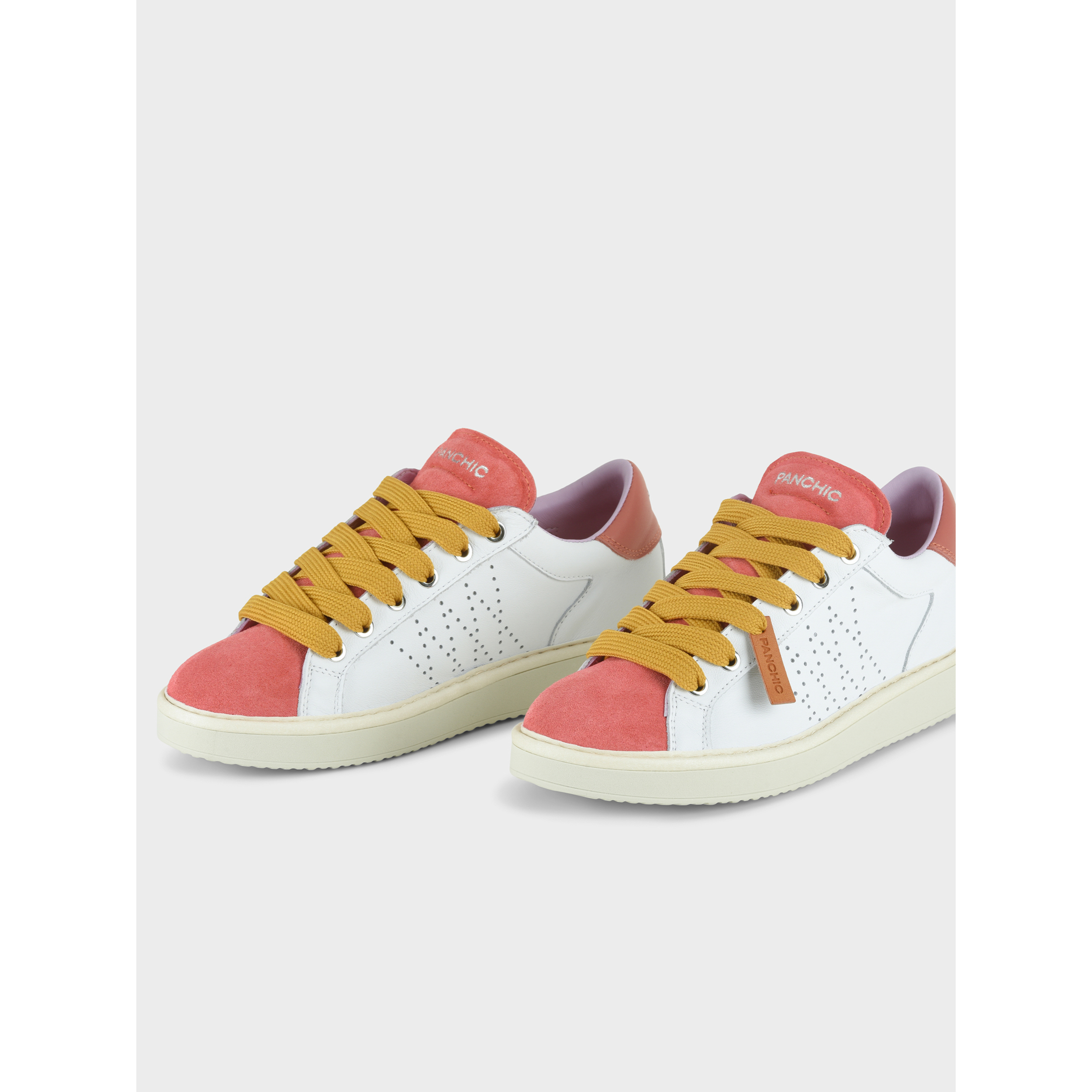 SCARPA ALLACCIATA P01 DONNA IN PELLE E SUEDE BIANCO-FRAGOLA-GIALLO