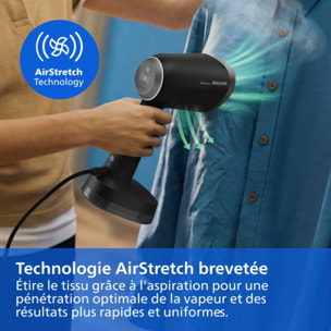 Défroisseur vapeur PHILIPS STH8040/80 Technologie AirStretch à aspiration - Steamer 8000 Noir - 2 réservoirs amovibles