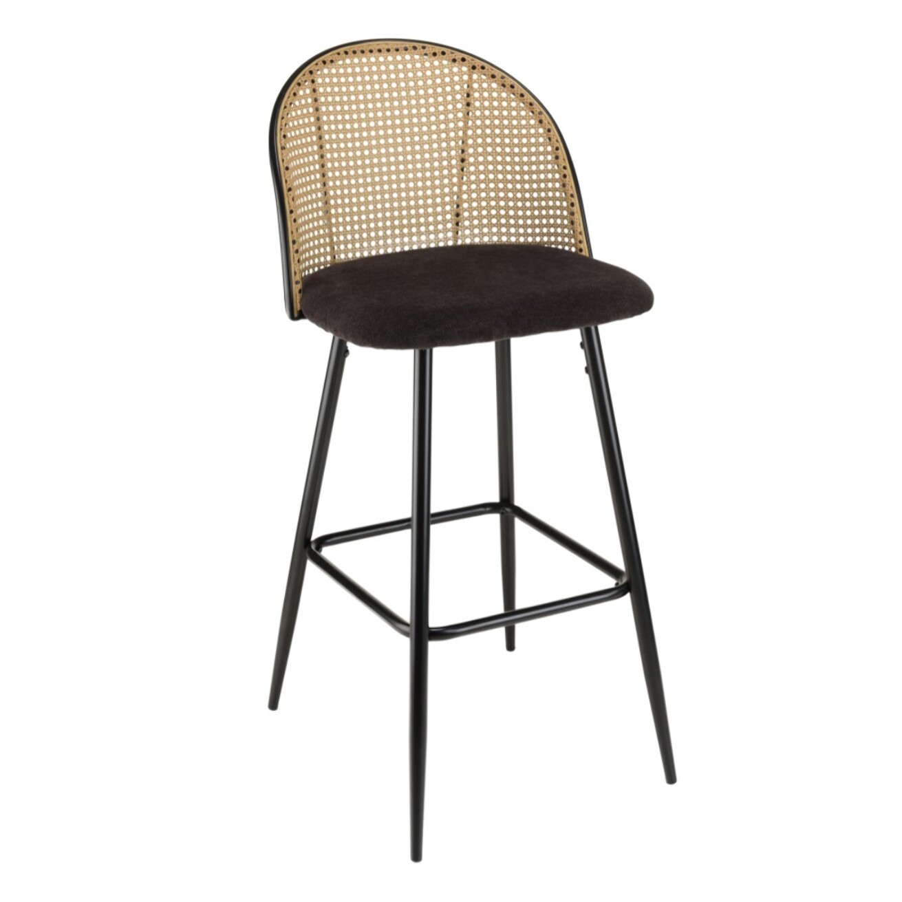 LEA - Lot de 2 tabourets de bar assise tissu noir dossier effet cannage