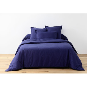 Parure De Drap 3pcs et Drap Housse 90x190cm Coton 57fils/cm2 Bleu Marine