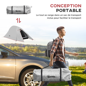 Tente de camping 1-2 pers. double toit étanche 2000 mm sac de transport gris