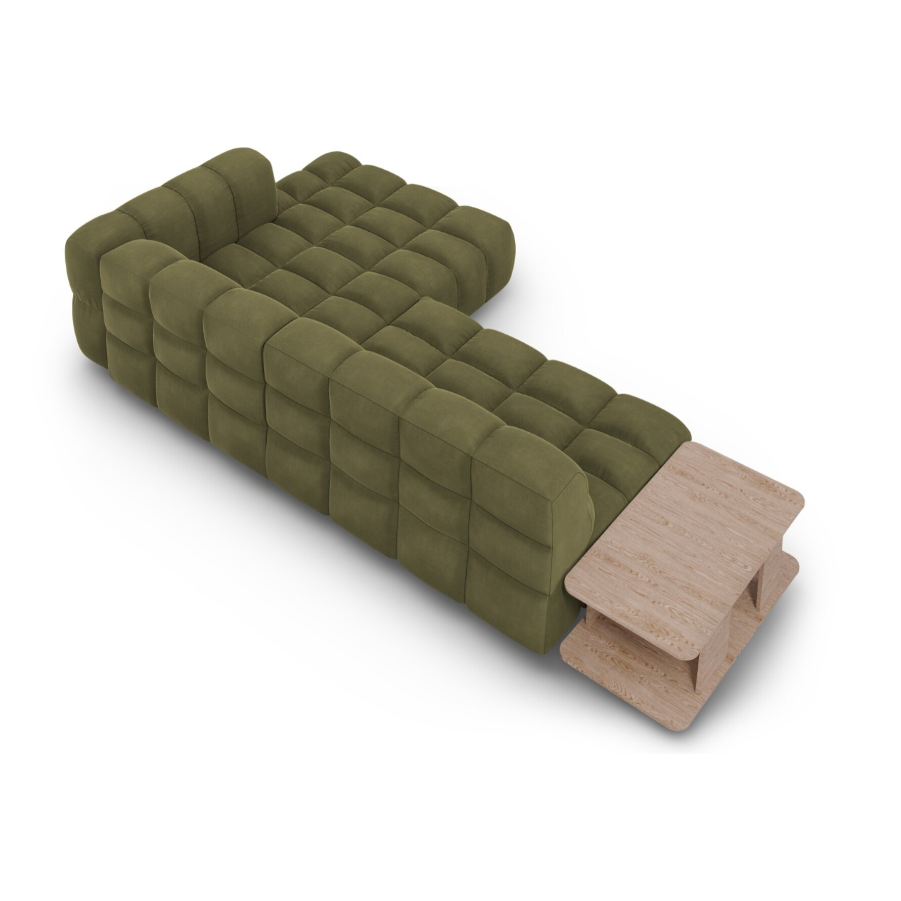 Canapé d'angle droit modulable "Sky" 4 places en velours vert clair