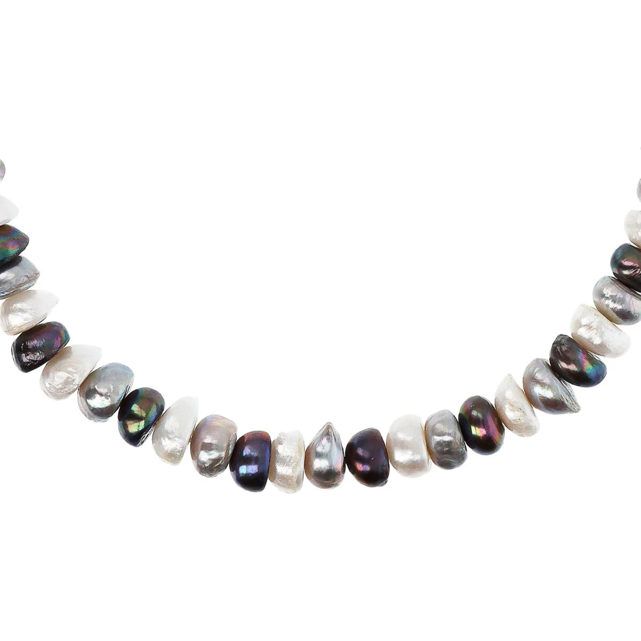 PERLAVIVA - Collana Girocollo in Argento 925 placcato Rodio con Perle a Rondella Grigie Ø 10/10.5 mm