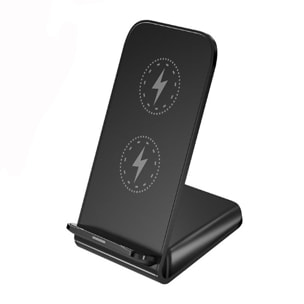 Caricabatterie wireless Qi a doppia bobina con supporto. 15 W/10 W/7,5 W/5 W/