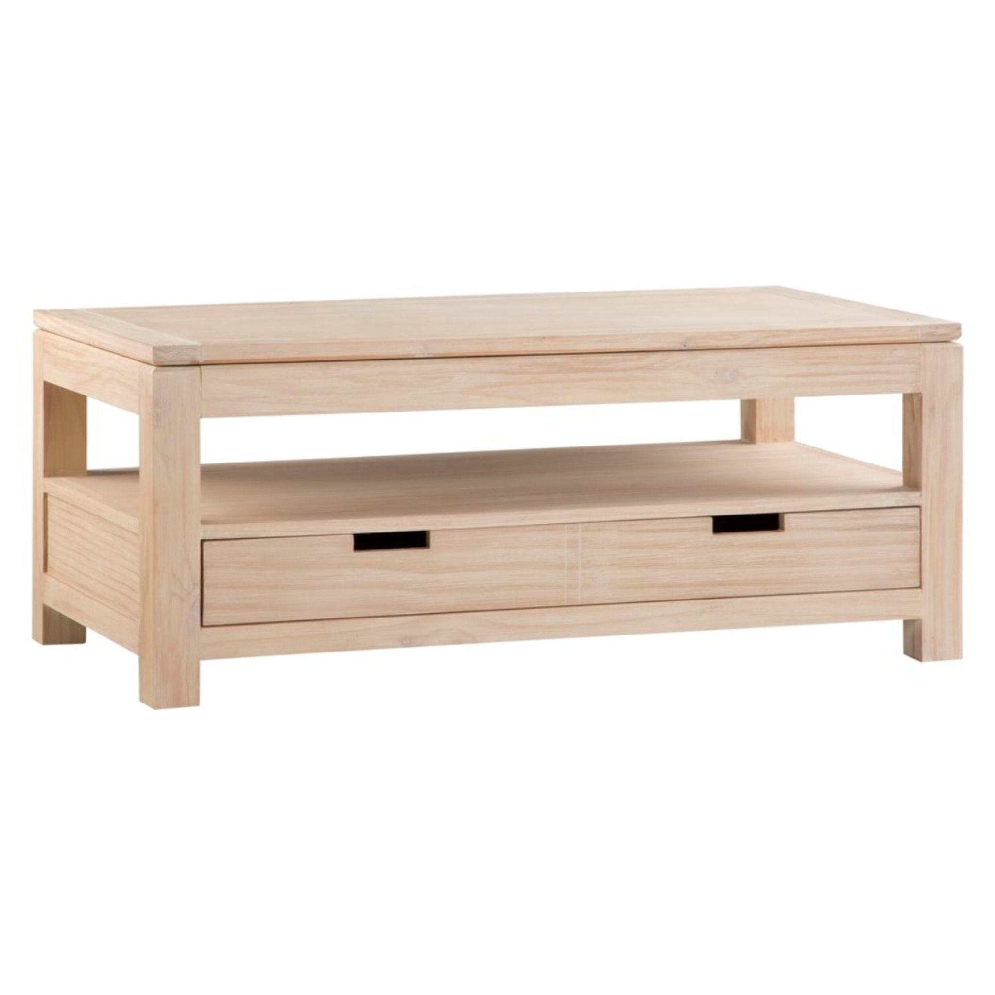 Table basse avec plateau relevable Jil -bois massif, panneau de mdf et placage naturel-couleur naturel 110 x 45 x 60 cm