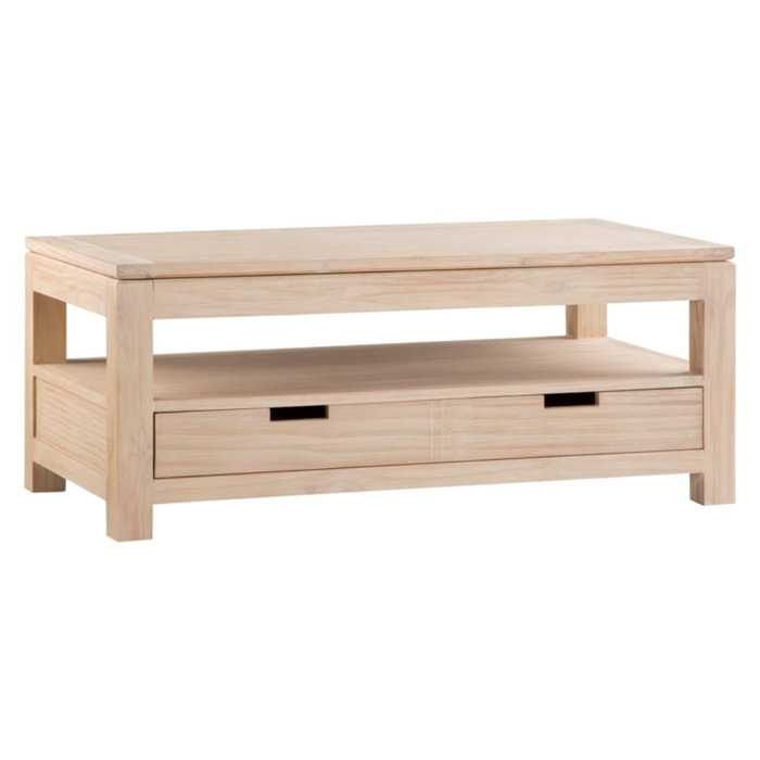 Table basse avec plateau relevable Jil -bois massif, panneau de mdf et placage naturel-couleur naturel 110 x 45 x 60 cm