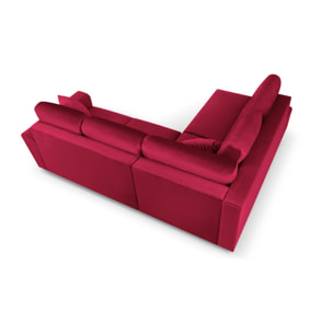 Canapé d'angle gauche convertible avec coffre de rangement "Kyoto" 5 places en velours rouge