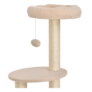 árbol Rascador para Gatos Altura 148 cm árbol para Gatos Torre para Gatos con Postes de Sisal 3 Plataformas Casita y Bola Colgante Beige