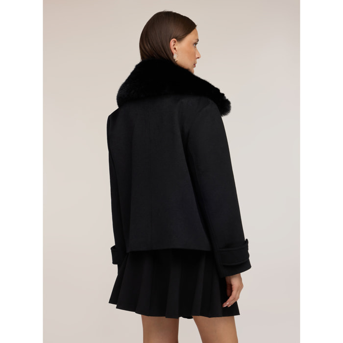 Motivi - Cappotto corto doppiopetto in double misto lana - Nero