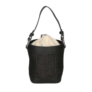 Borsa a secchiello da donna - Modello Alyssa - Pelle & Paglia - 13.0 x 16.0 x 10.0 cm