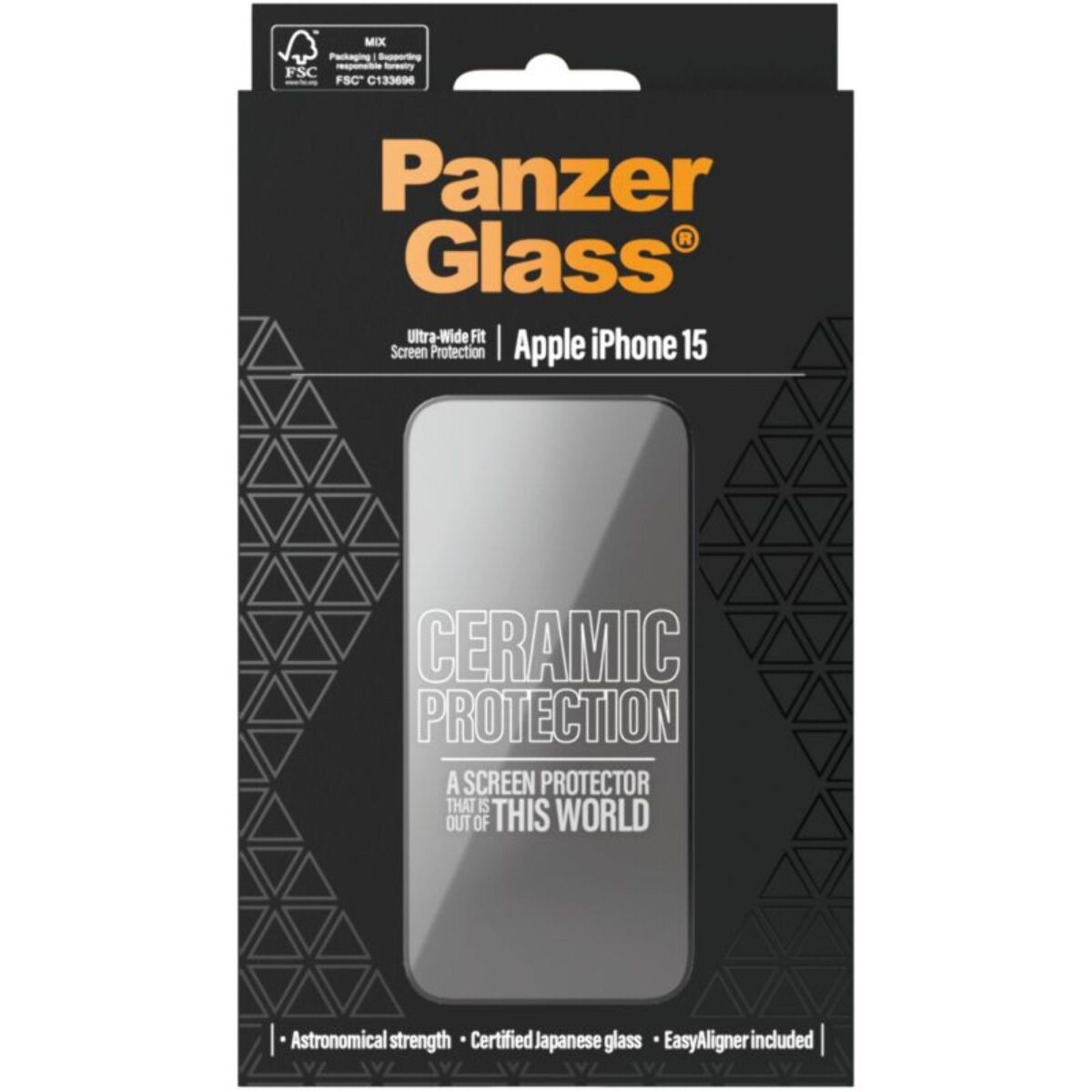 Protège écran PANZERGLASS iPhone 15 verre trempé Ceramic