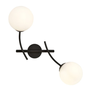 Lampada a parete Hunter in acciaio nero e vetro opalino