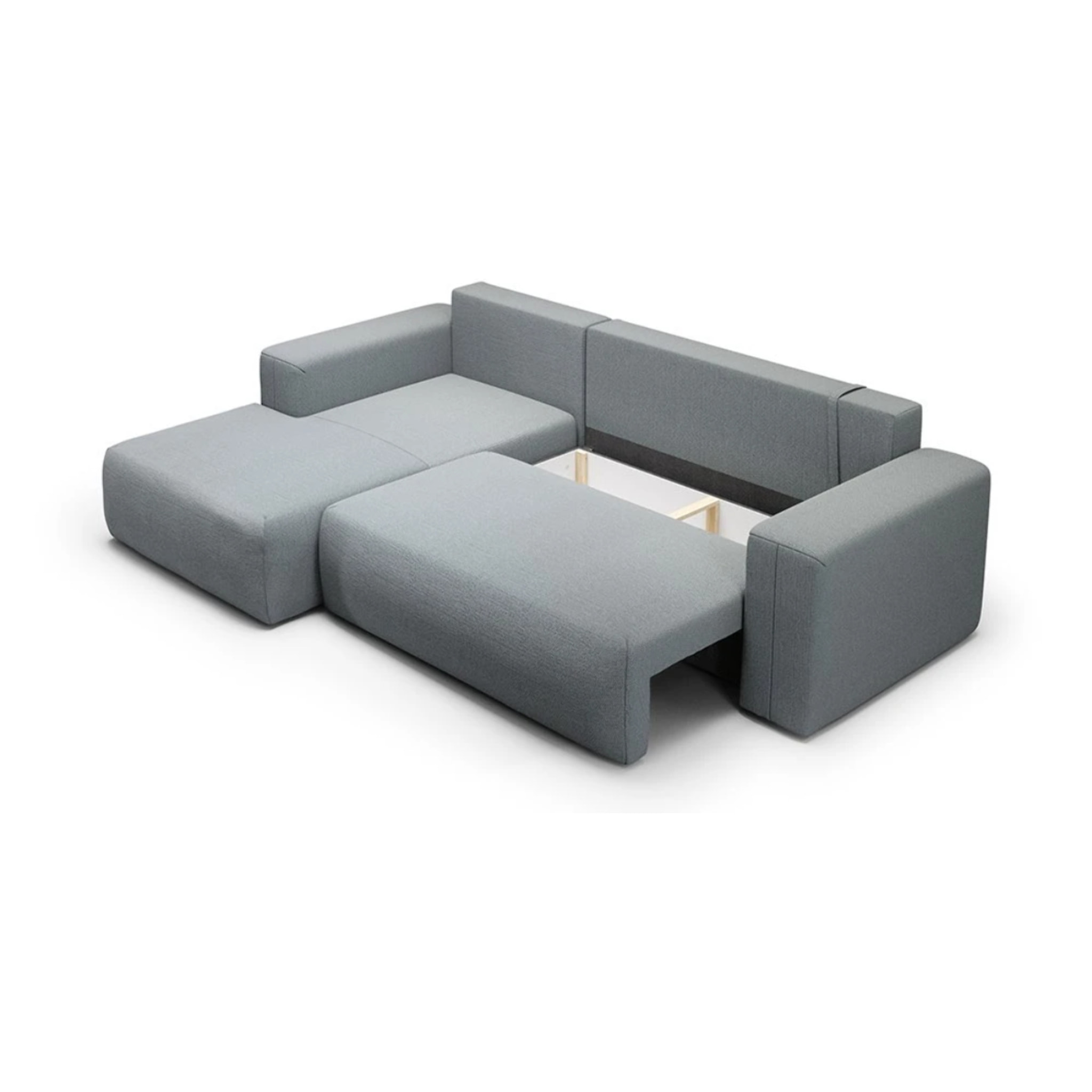 NALA - Canapé d'angle gauche convertible 4 places en tissu gris clair