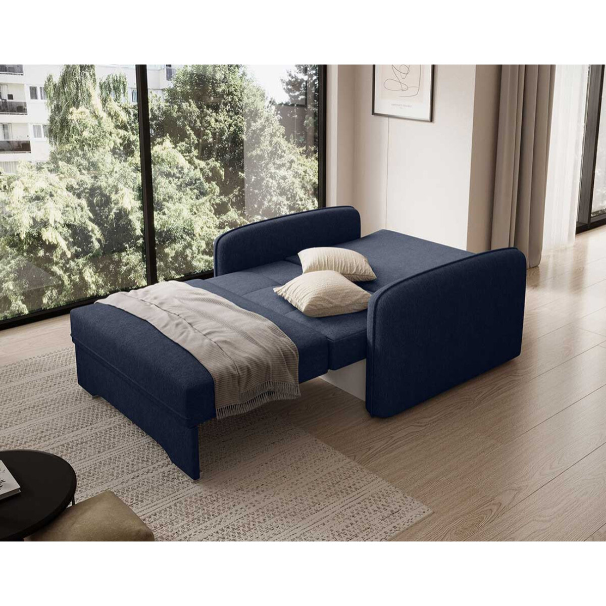Michelle - fauteuil convertible avec coffre en velours - Bleu
