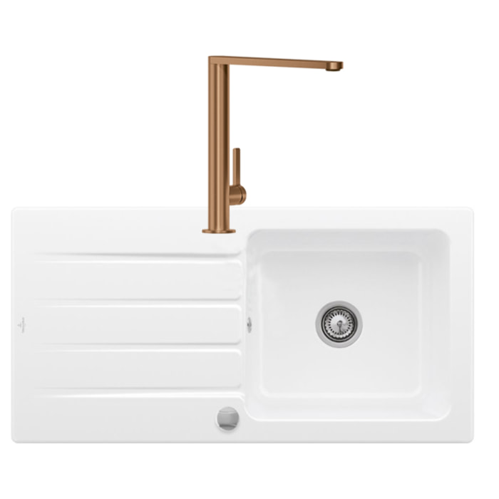 Evier 1 bac Architectura 60 vidage auto + Robinet de cuisine Finera Bronze