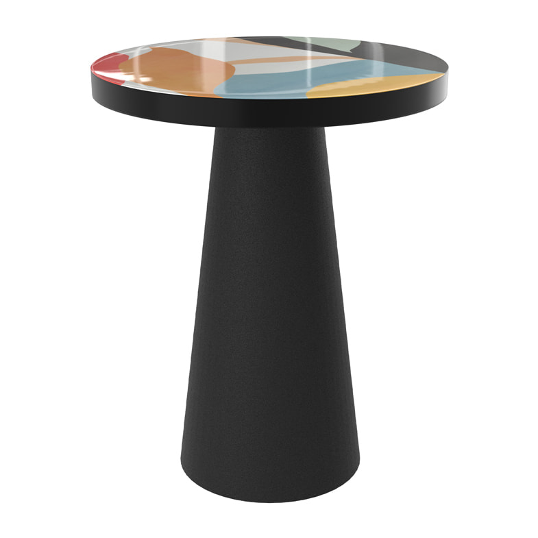 Table d'appoint ronde en métal noir et multicolore D40,5 cm - Cheyenne