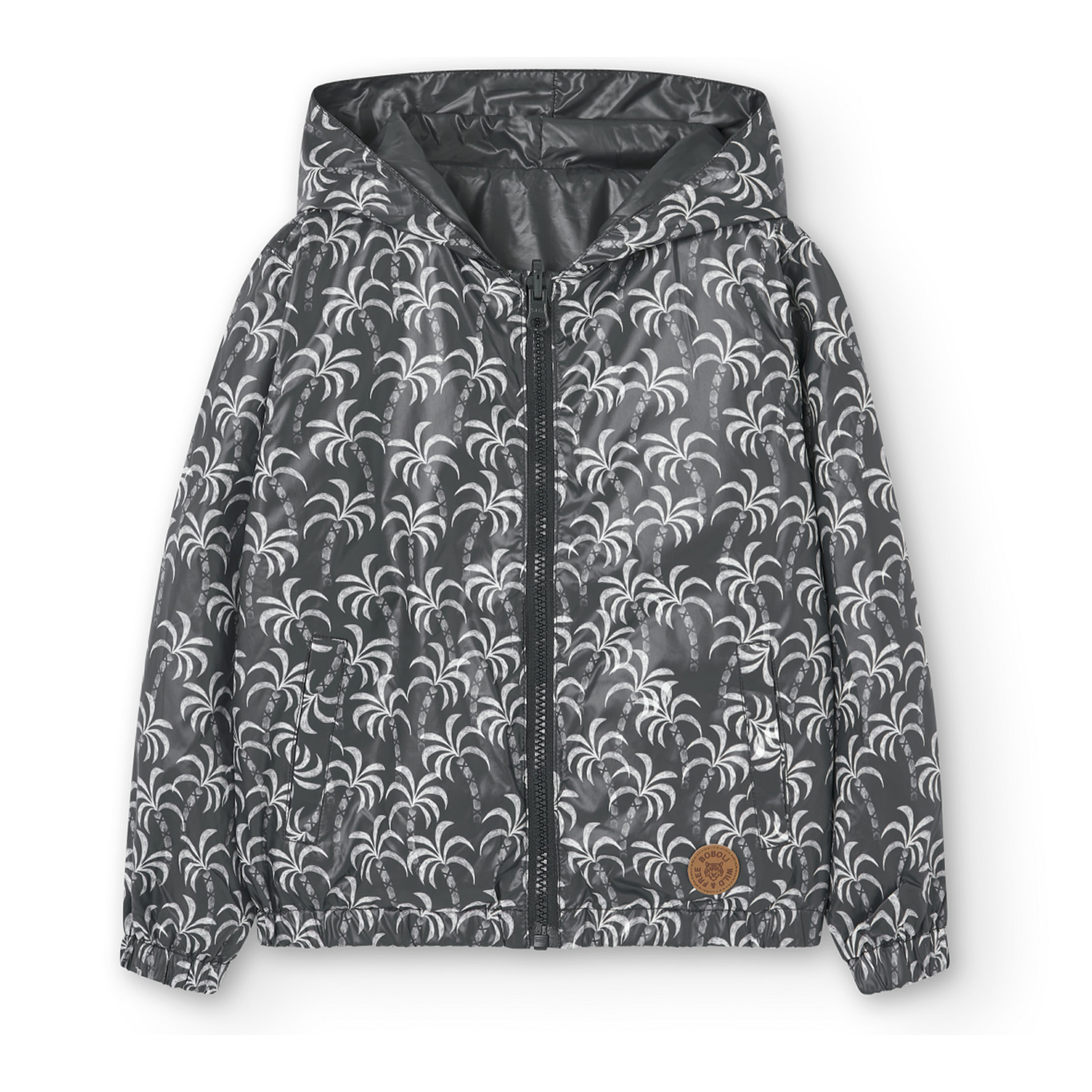 Parka reversible niÃ±o, estampado gris oscuro, capucha