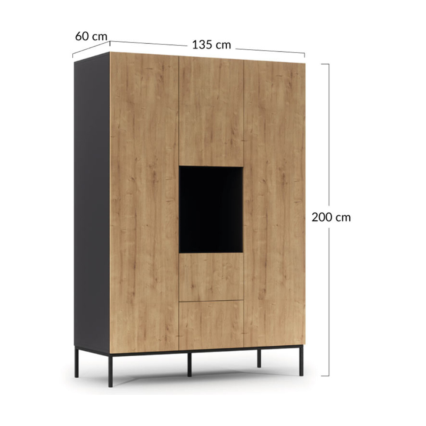 Felicia - armoire - bois et noir - 135x200 cm - Bois / Noir