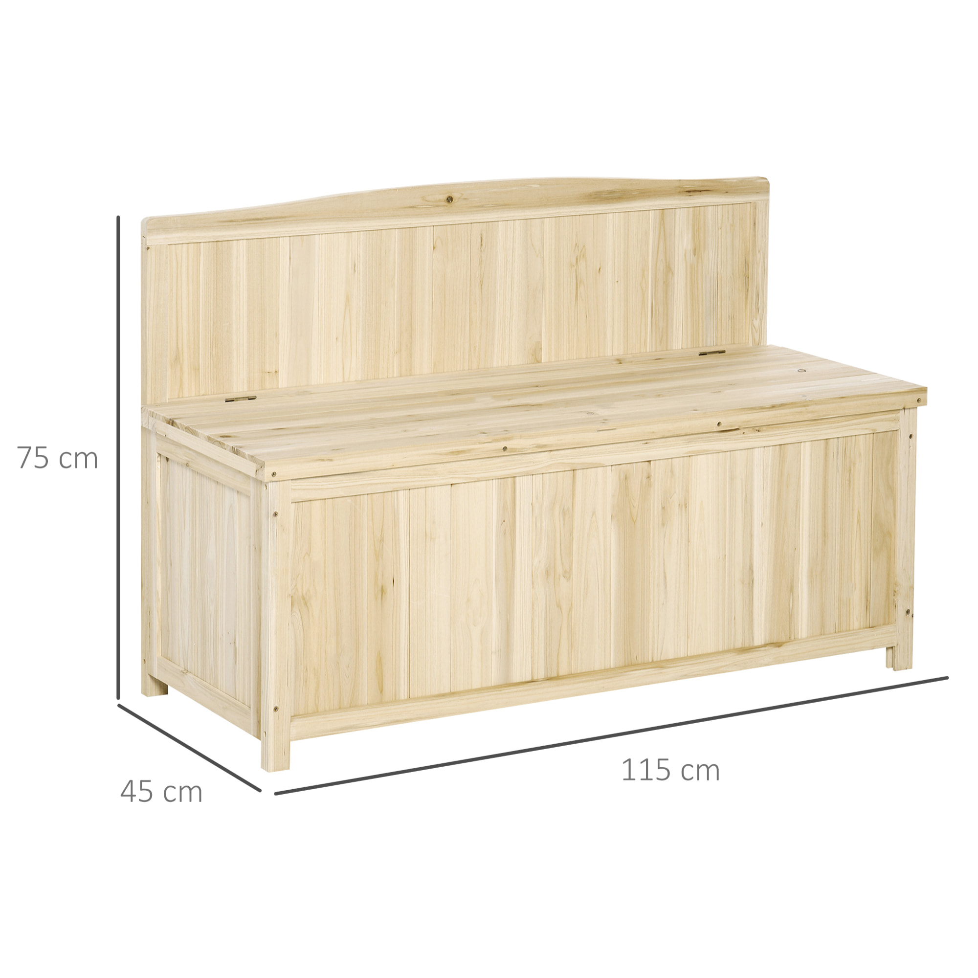 Outsunny Banco de Jardín de Madera Banco de Exterior con Caja de Almacenaje y Respaldo Carga 250 kg para Patio Terraza Balcón 115x45x75 cm Natural