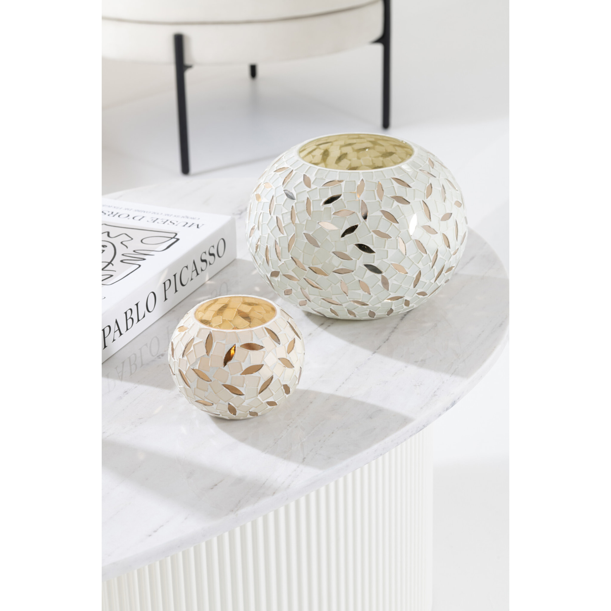 J-Line bougeoir Bal - verre - blanc/argent - small