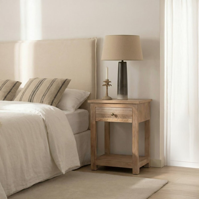 Table de chevet Zilara -bois massif de mangue-couleur natural 45 x 60 x 35 cm