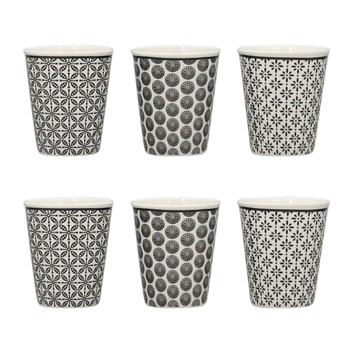 Lot de 6 gobelets café en porcelaine - décors assortis 10cl GRAPHIK