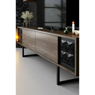 Mobile porta TV Dmiggian, Credenza da soggiorno, Armadio basso per TV, Base parete attrezzata, 180x30h48 cm, Noce e Nero