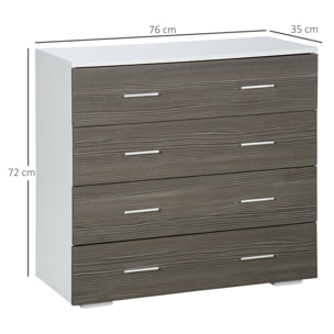 Cómoda 4 Cajones, Cómoda Dormitorio, Cajonera para Salón, Oficina, Pasillo, Estilo Moderno, 76x35x72 cm, Gris Veteado y Blanco