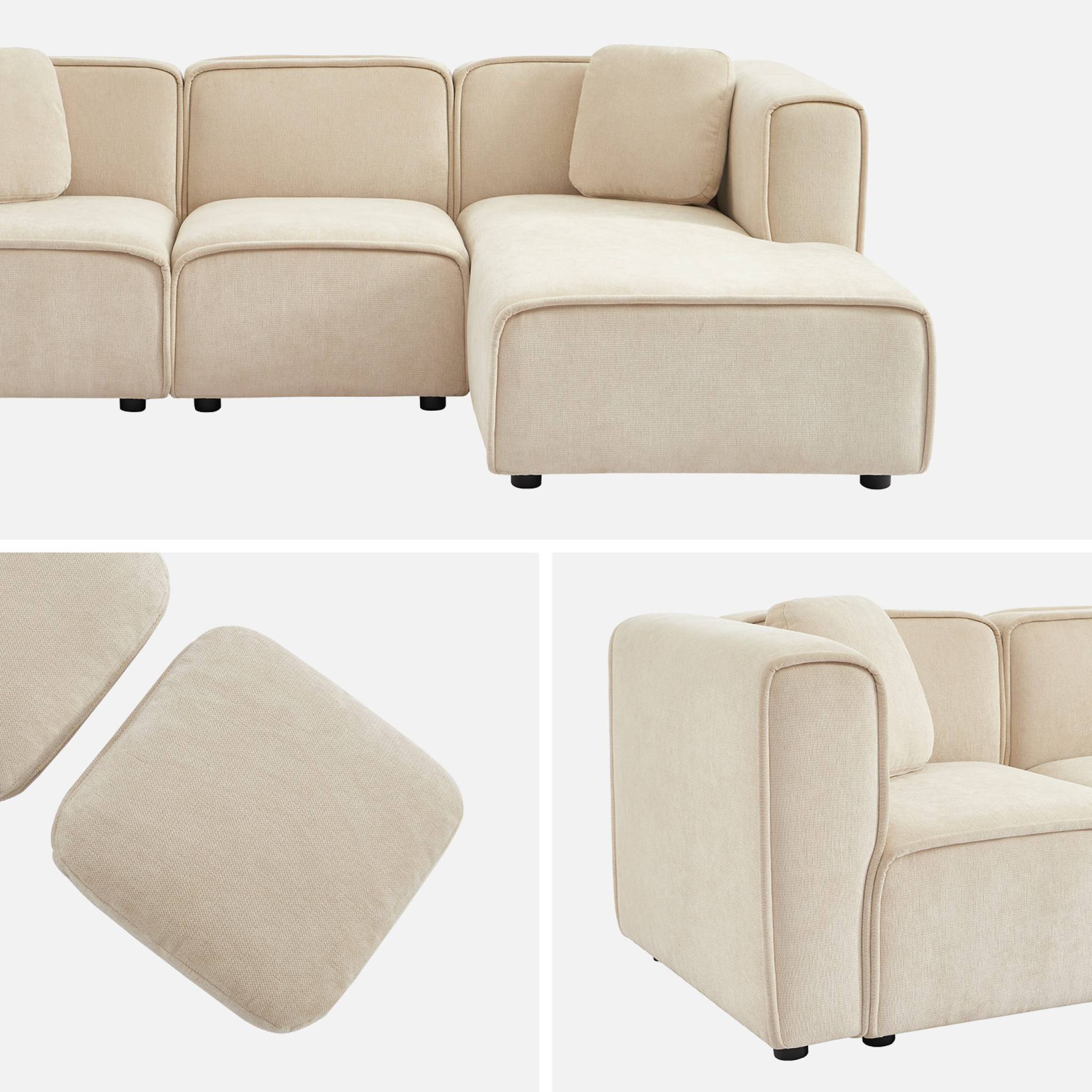 Canapé d'angle droite 3 places tissu beige 2 coussins carrés L 230 x P 145 x H 70 cm - Lester