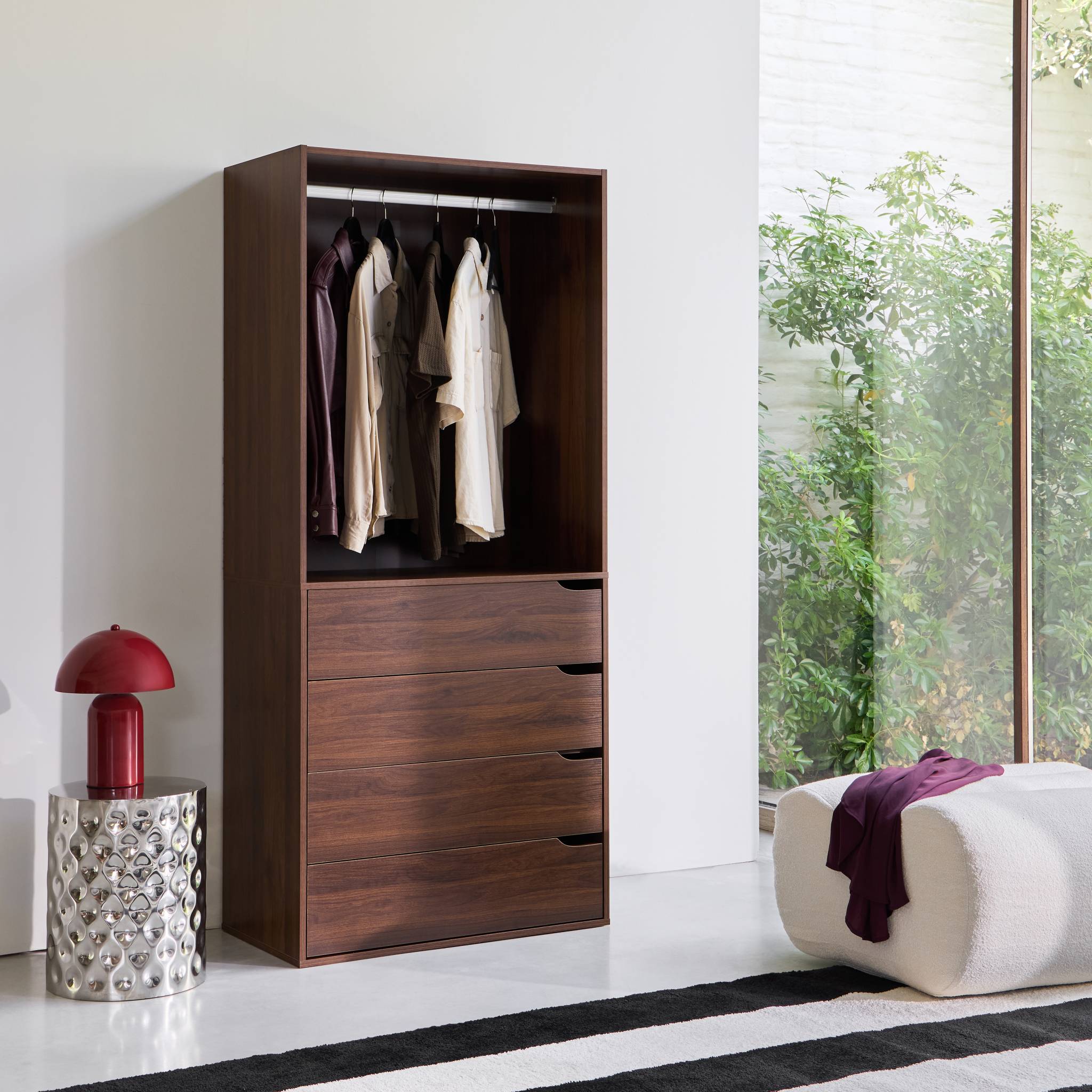 Module dressing décor bois 4 tiroirs 1 penderie NEPAL