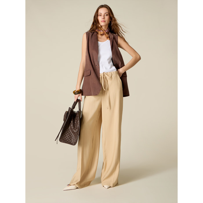 Oltre - Pantalones palazzo con banda lateral - Beige