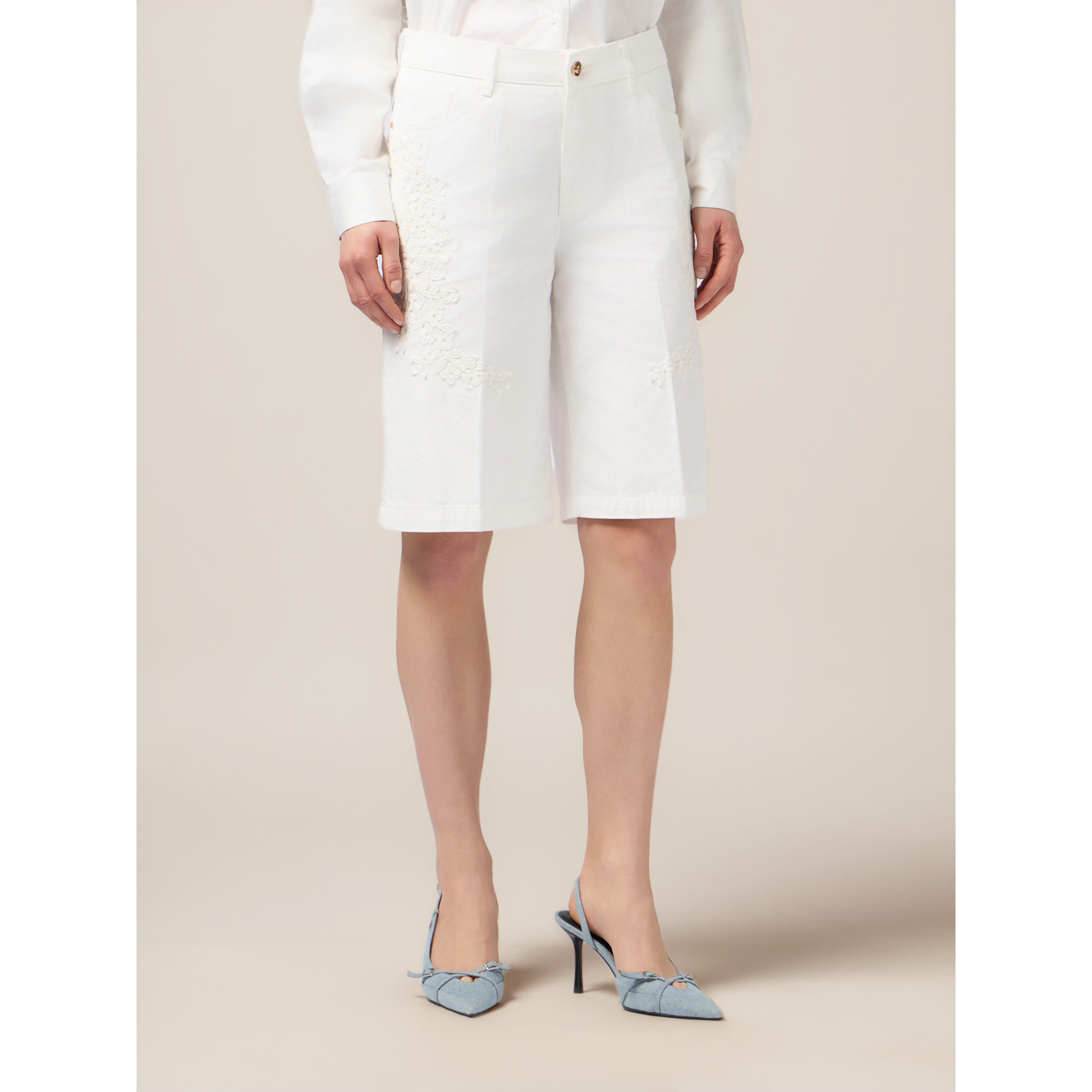Oltre - Bermudas de algodón con bordados florales - Blanco