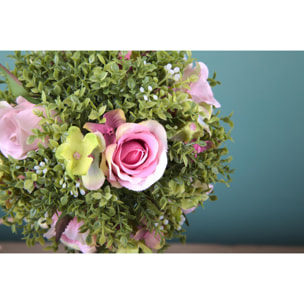 Rose Su Topiary. Altezza 27,5 Cm - Pezzi 1 - 17X27,5X12cm - Colore: Rosa - Bianchi Dino - Piante Artificiali