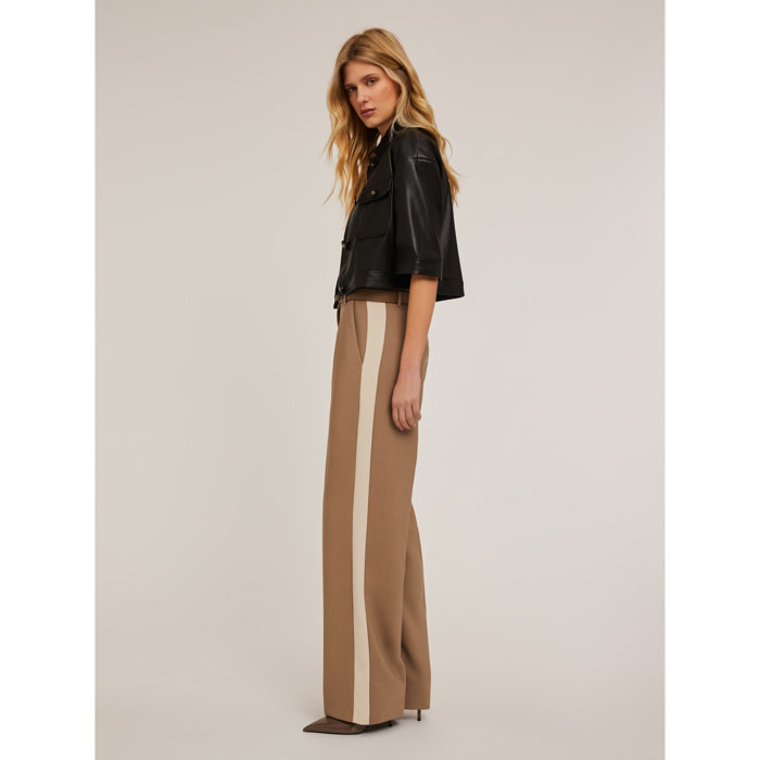 Motivi - Pantaloni palazzo con banda laterale - Marrone