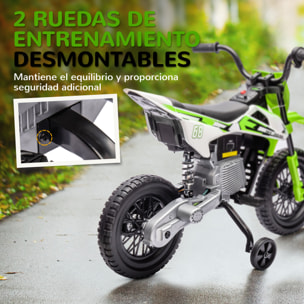 Moto Eléctrica para Niños de +3 Años, Moto Eléctrica Infantil con Batería 12V, Música, Velocidad 2,4-5 km/h y Ruedas Auxiliares Desmontables, Carga 30 kg, Verde