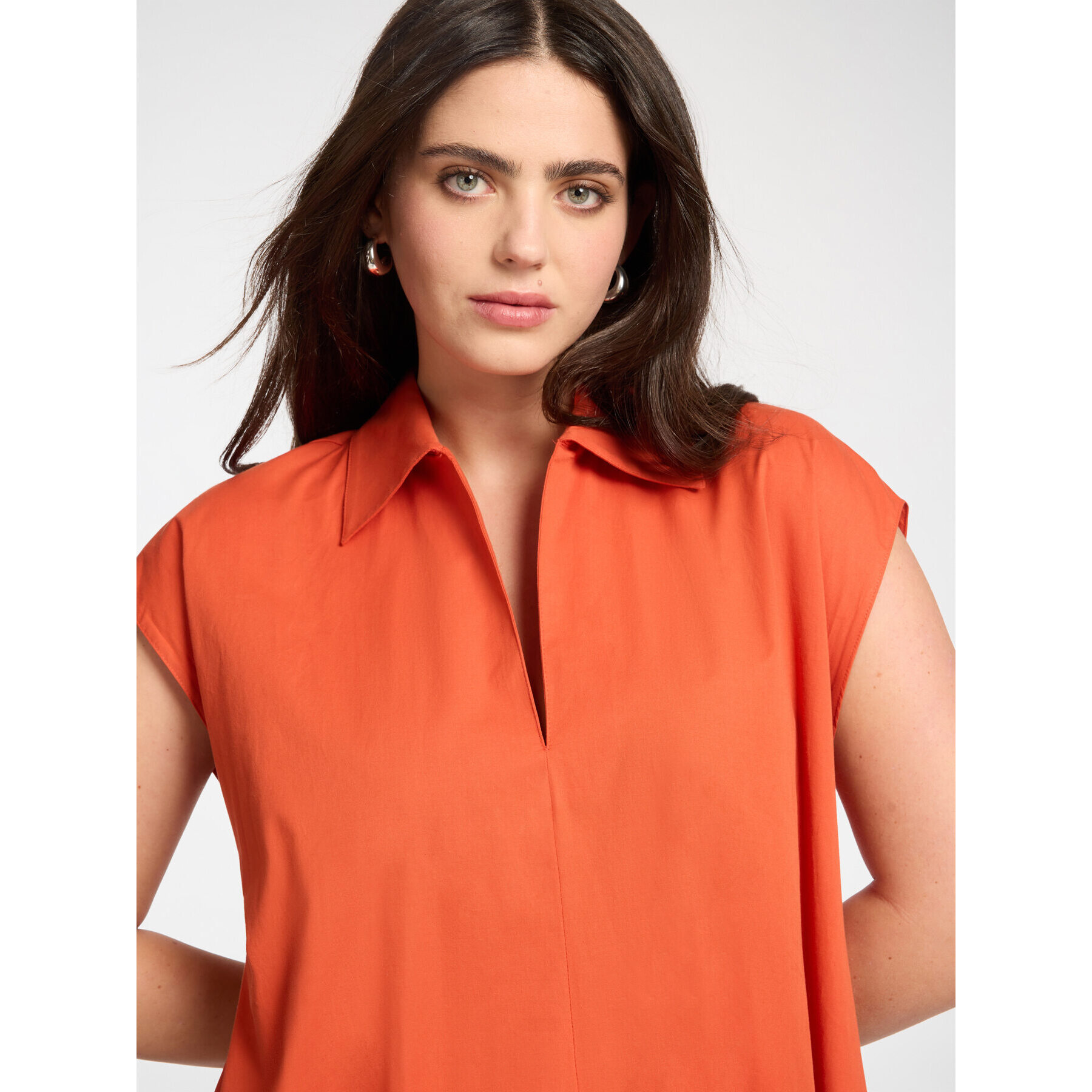 Elena Mirò - Vestido evasé con cuello - Naranja sol