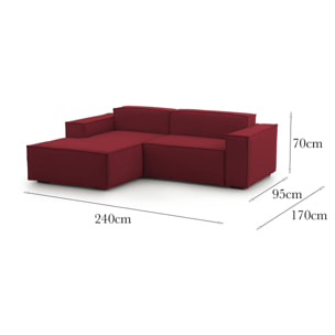 Divano fisso Daniela, Divano componibile a 2 posti large con penisola sinistra, 100% Made in Italy, Sofà moderno in tessuto, Cm 240x170h70, Rosso