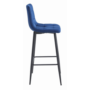 Set di 3 Sgabelli Bar Arceto in Velluto Blu e Metallo Nero
