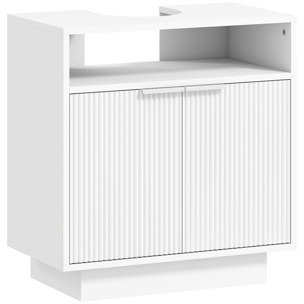 Mueble bajo Lavabo Mueble de Baño con 2 Puertas Acanaladas y Compartimento Abierto Armario de Baño para Lavabo con o sin Pedestal Estilo Moderno 60x33x63 cm Blanco