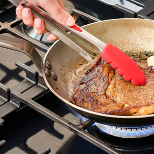 Pinza per Alimenti in Acciaio Inossidabile e Punta in Silicone Alimentare Senza BPA 23 cm. (9 Pollici)