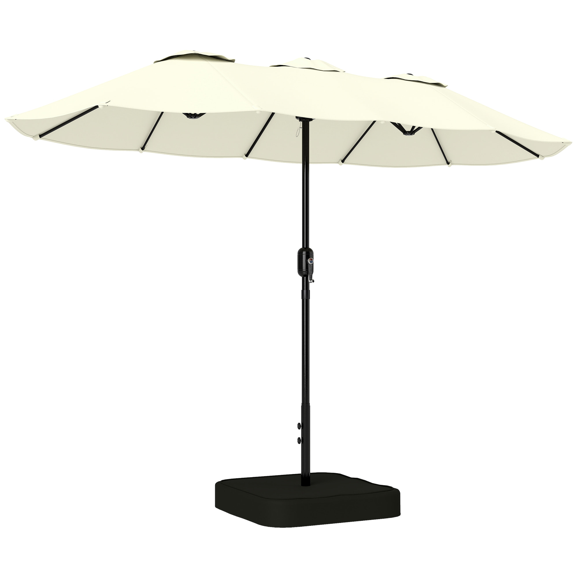 Parasol de jardin XXL dim. 295 x 148 cm base de lestage + 2 sacs inclus beige
