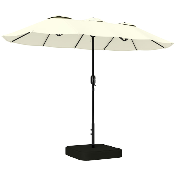 Parasol de jardin XXL dim. 295 x 148 cm base de lestage + 2 sacs inclus beige