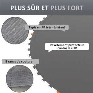Tapis de rechange trampoline Ø 3,7 m ressorts 14 cm outil 72 crochets en V inclus blanc noir