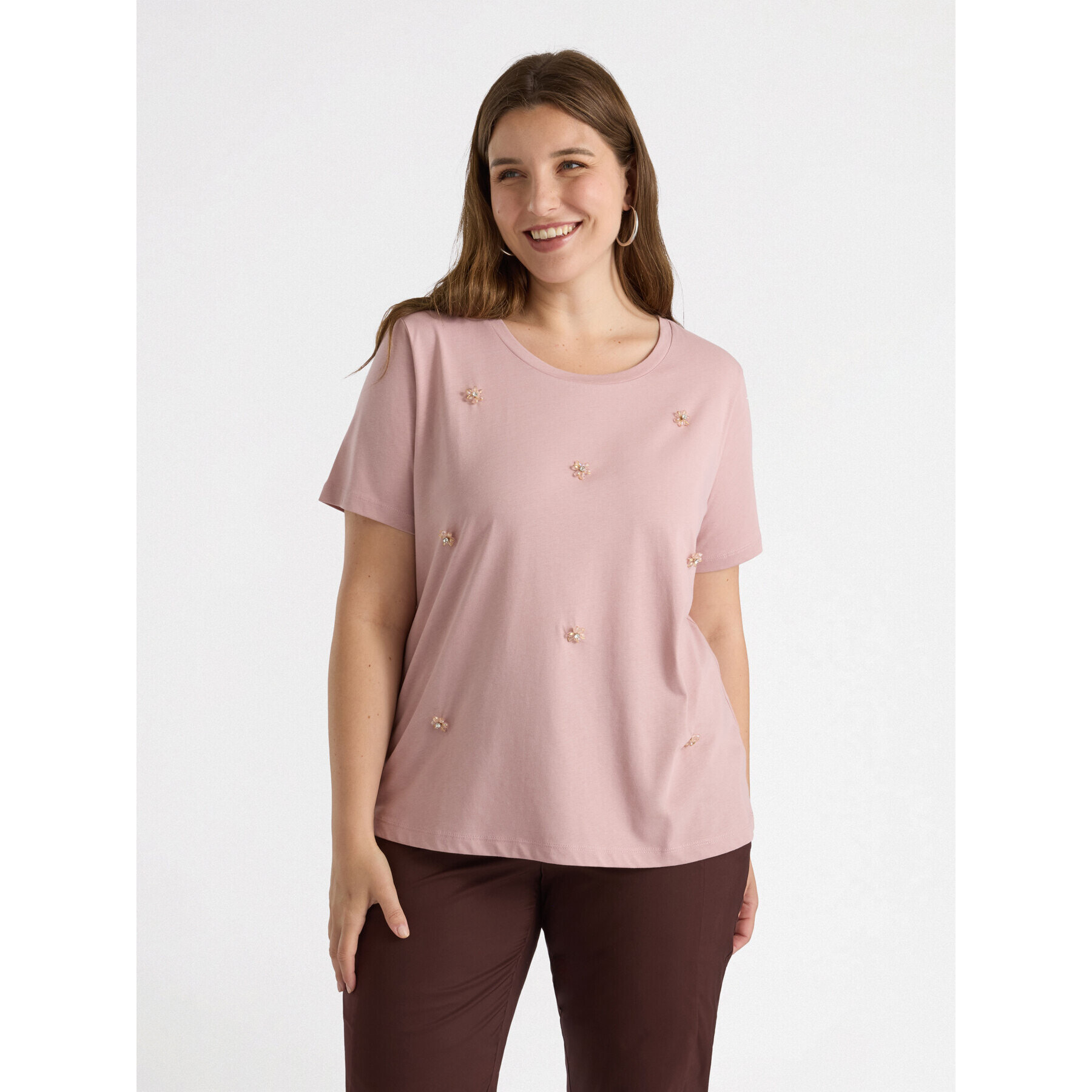 Fiorella Rubino - Camiseta bordada - Rosa cipria
