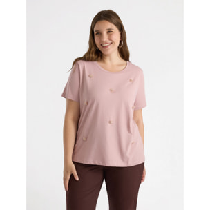 Fiorella Rubino - Camiseta bordada - Rosa cipria