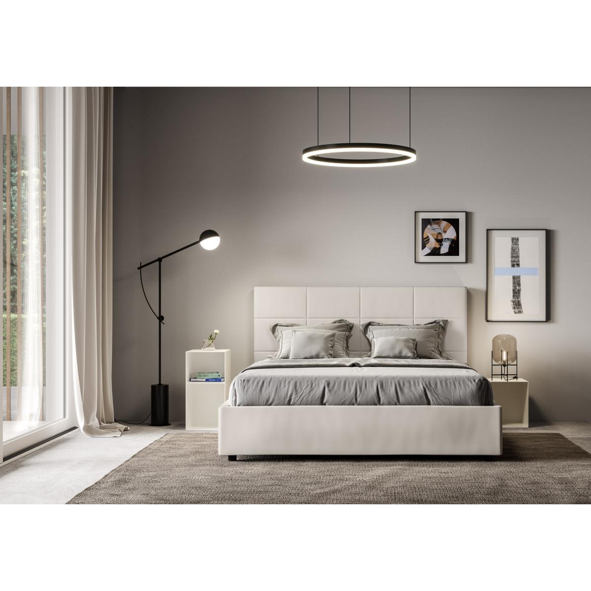 Cama con somier acolchada 160x210 cuero sintético blanco Mika